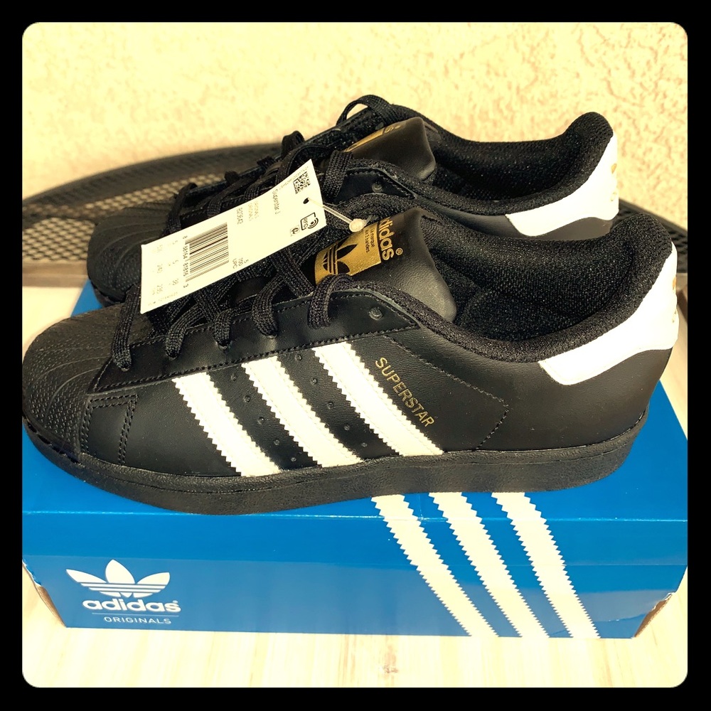 Adidas Black/White Superstars Low Tops